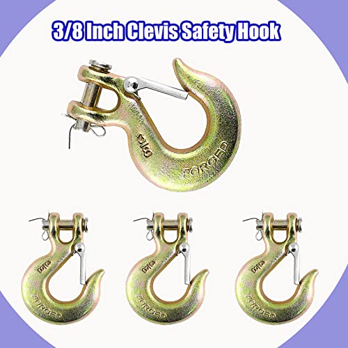 High-PQ 3/8'' Heavy Duty Forged Steel Clevis Slip Hook (Set of 4)  Safety Hook G70 Tow Chain Clevis Grab Hook with Latch Forged Grade for Trailer Truck Transport Tow Chain Hook - Image 4